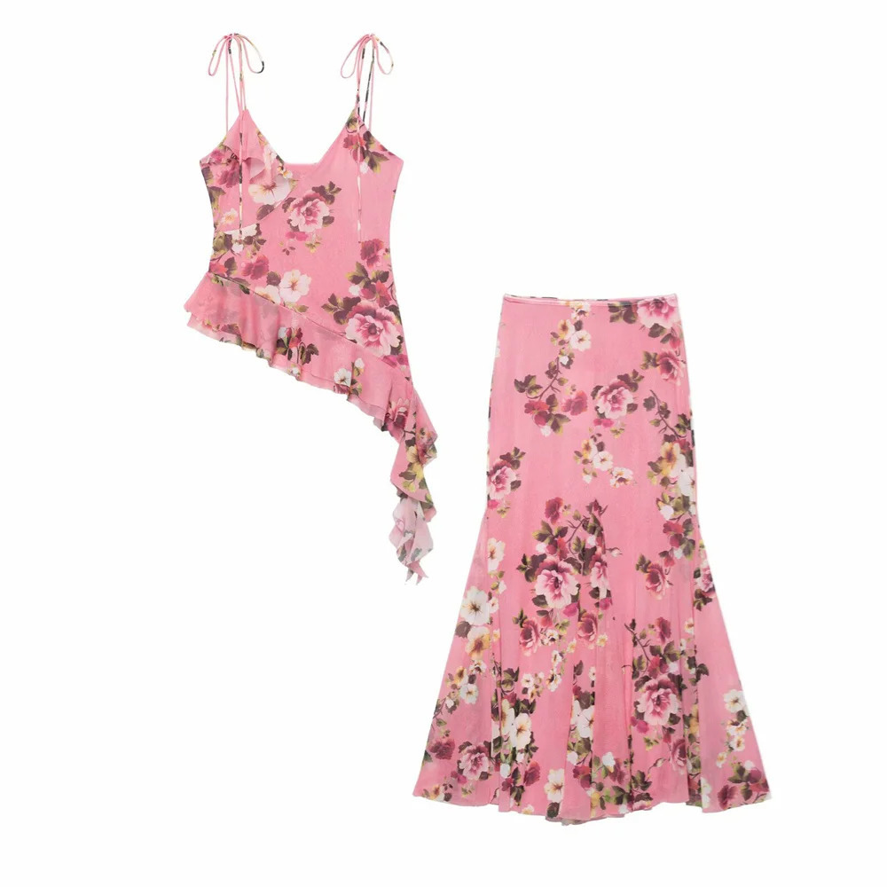 UNIZERA womens printed silk screen belt top with long leather cover asymmetrical design for spring and summer casual clothing 250403