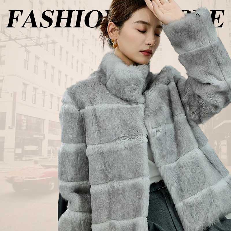 Designer woolen coat 100 Natural Womens Real Rabbit Fur jacket Hair Fur Coat 2025 New Winter Jackets Warm Elegant Outerwear Female Luxury CoatsY251106