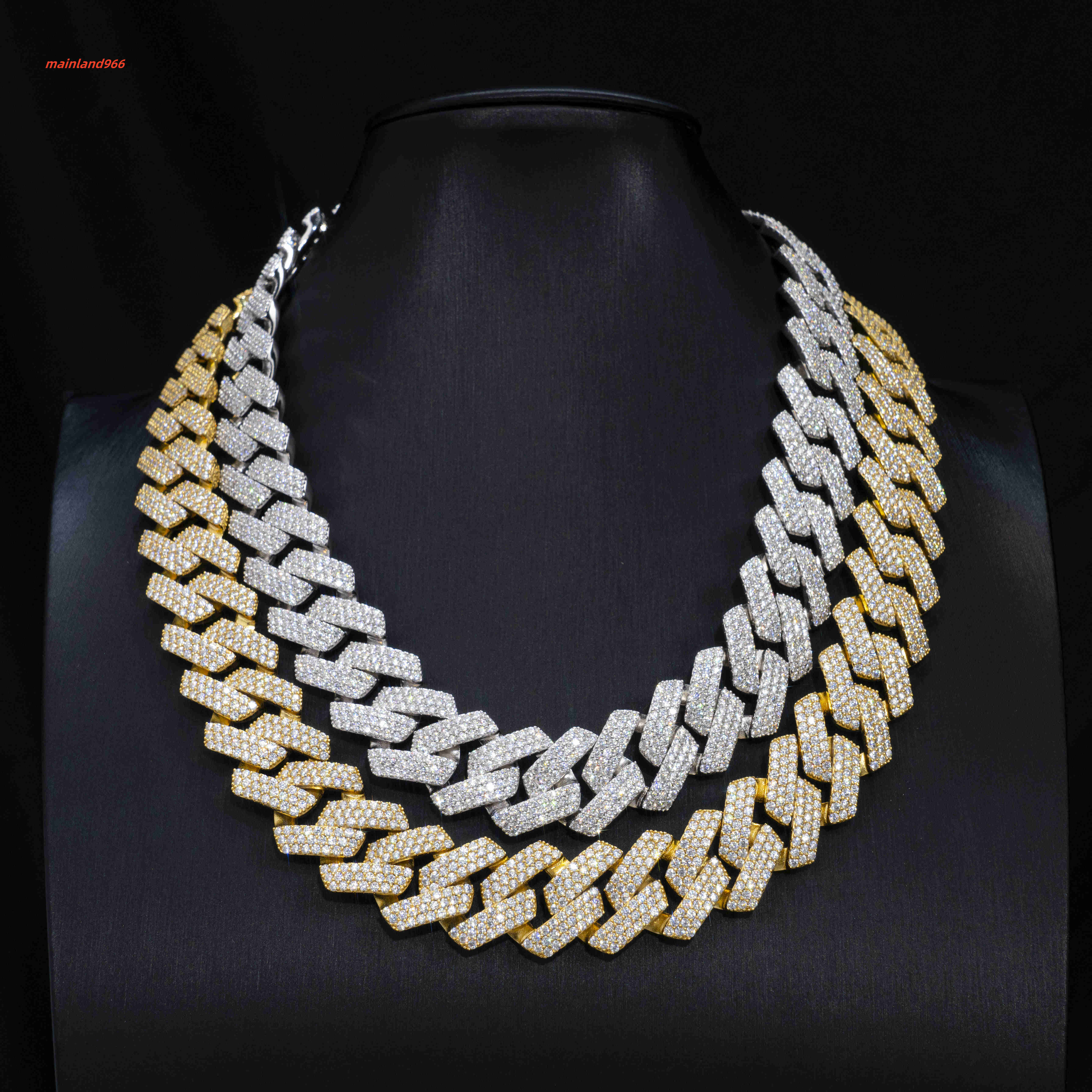 Fine Jewelry Moissanite 925 Silver Gold Plated Necklace Body Cuban Link Chain