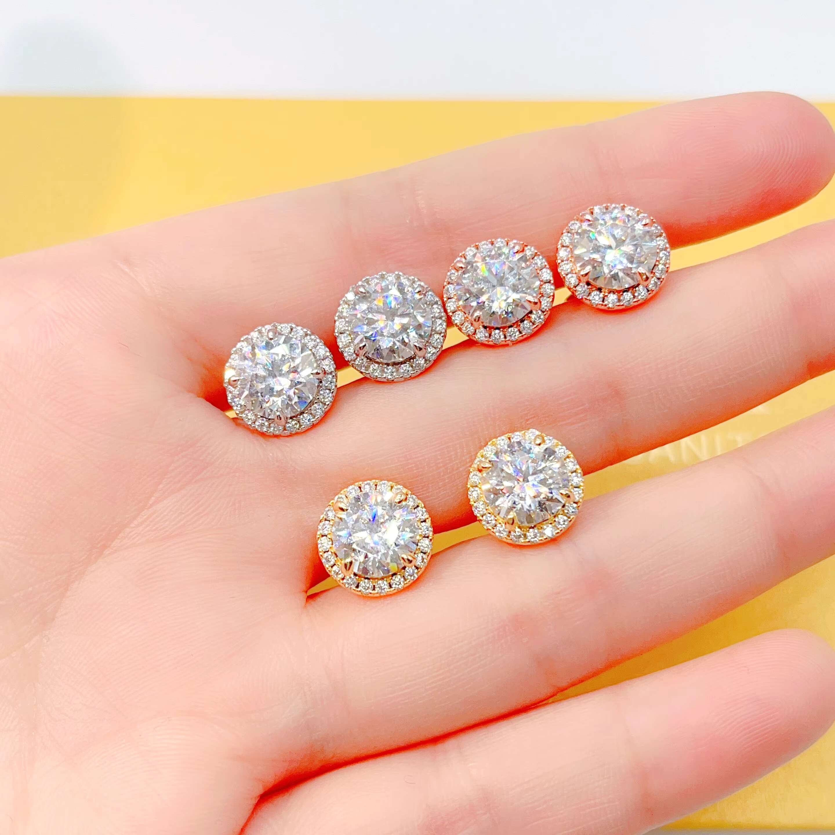 Pass Diamond Tester Fine Jewelry 925 Sterling Silver Vvs Moissanite Stud Earrings