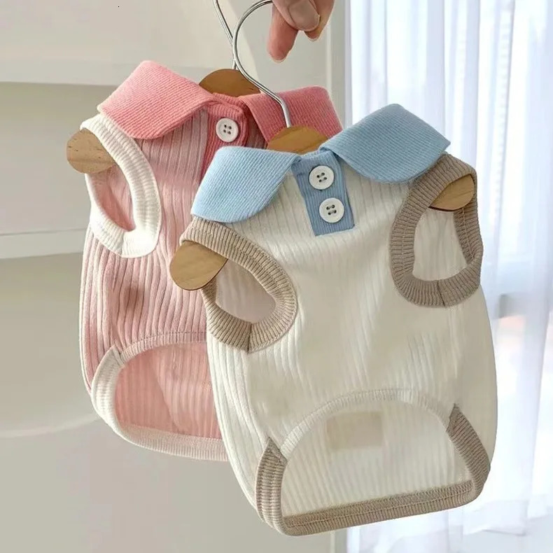 Summer Thin Dog Cat Pet Lapel T-shirt Cute Contrast Tank Top Teddy Bears Pomeranian Small Dog Cat Clothes Dog Cooling Vest 250402