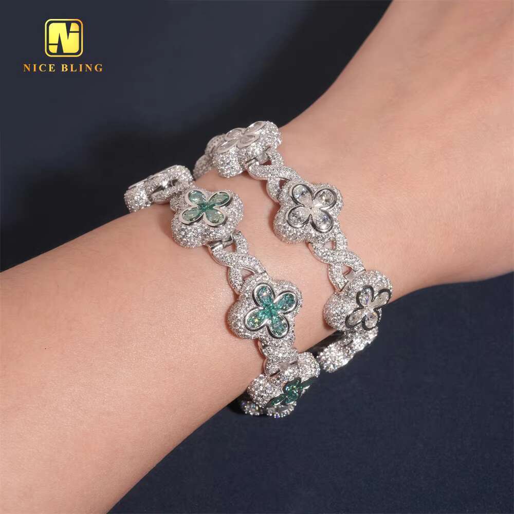 Silver Plated Custom Iced Out Pear Cut Moissanite Clover Hip Hop Style Men Jewelry 925 Silver Diamond Infinity Cuban Link Chain