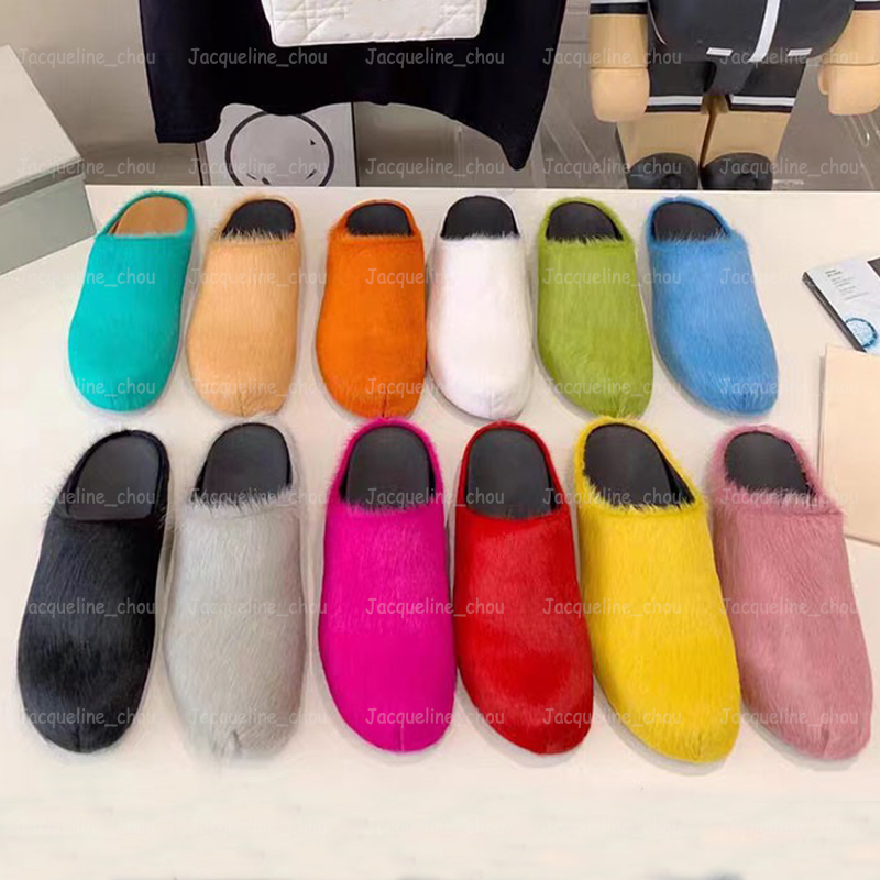 Womens Fur Clogs Slides Designer Fussbett Sabot Slippers Calfskin Flat Mules Long Hair Fashion Genuine Leather Mens Scuffs Beach Slide Casual Shoes