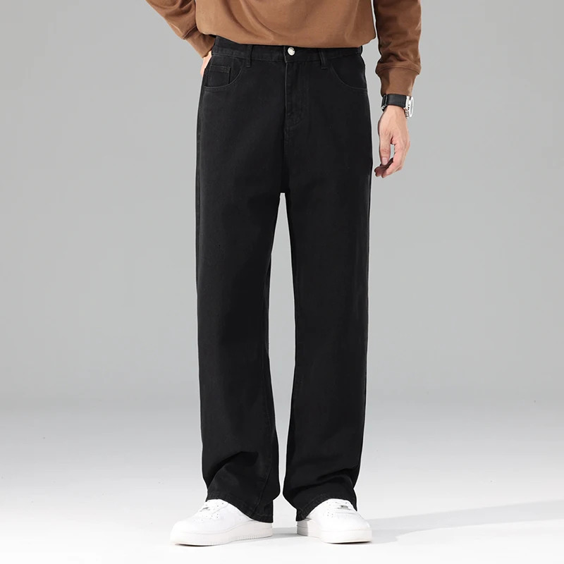 autumn jeans mens black casual luggage Trouser classic straight comfortable wide denim clothing 250401