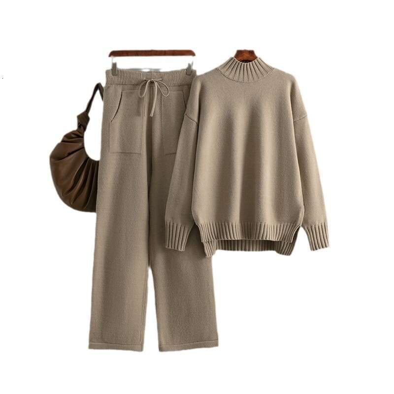 2025 New Winter Knitted Women, Thick Loose Sweater, Half Turtleneck, Long Sleeve, Fashionable Two-Piece Set for Women