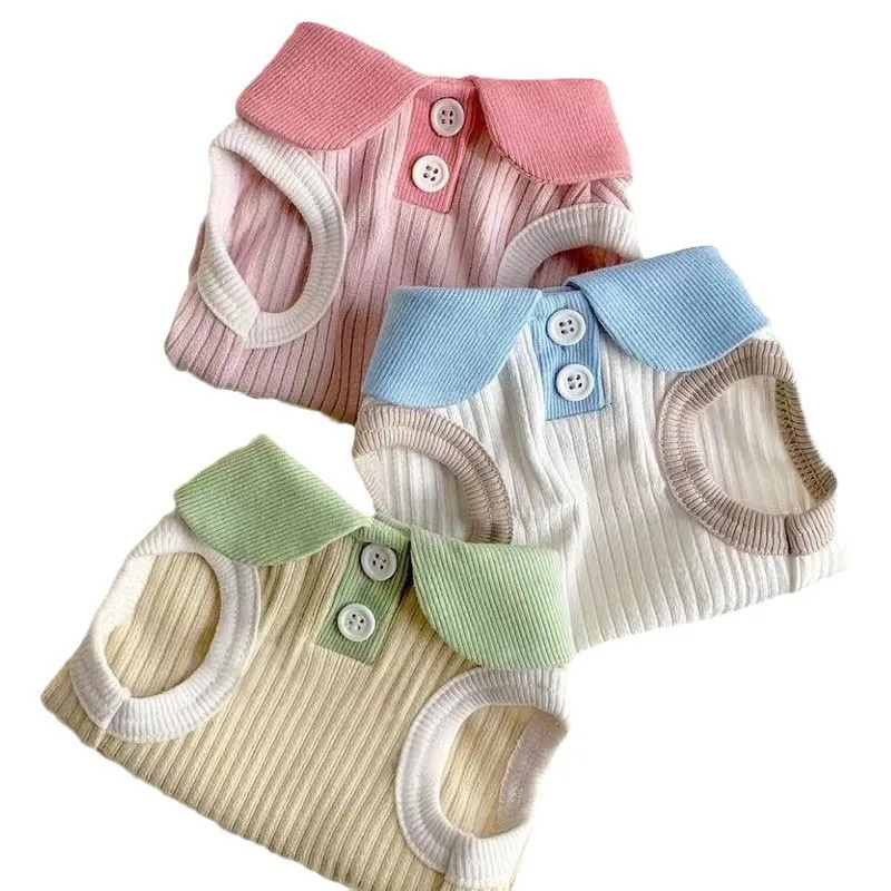 Summer Thin Dog Cat Pet Lapel T-shirt Cute Contrast Tank Top Teddy Bears Pomeranian Small Dog Cat Clothes Dog Cooling Vest 250402