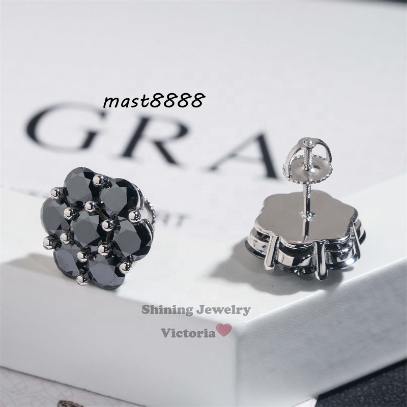 GRA Certificated Pass Diamond Tester Men Earrings 925 Sterling Silver Screw Back Solid Back 15MM Cluster Earrings Studs
