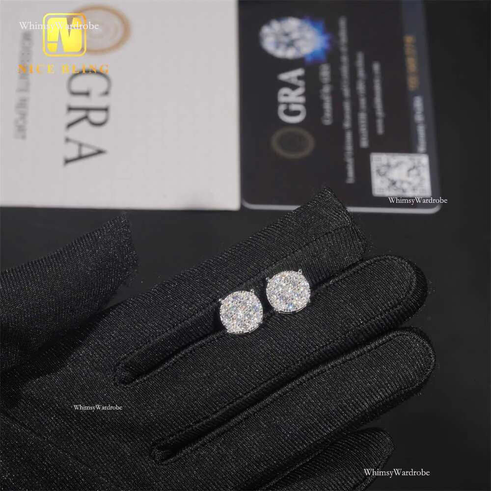 Men Style Stocks Pass Dia Tester GRA Certified Iced Out Sier Jewelry VVS Moissanite Stud Earrings