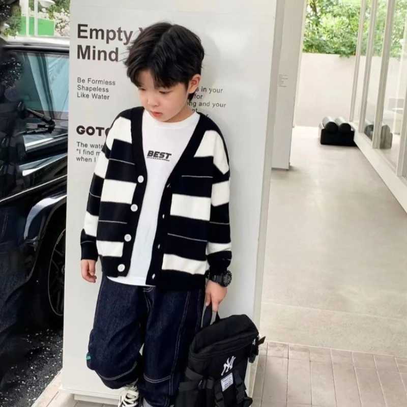 2025 Spring Autumn Boys Thin Lightweight Open-Front Knit Cardigan Kids Sweater L251104