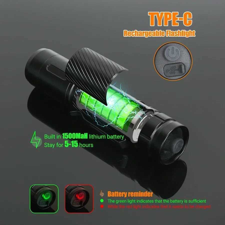 LED Flashlight Rechargeable 1000LM Ultra Bright Light With Clip Outdoor Waterproof Lamp Portable Camping Riding Gift LanternW251106