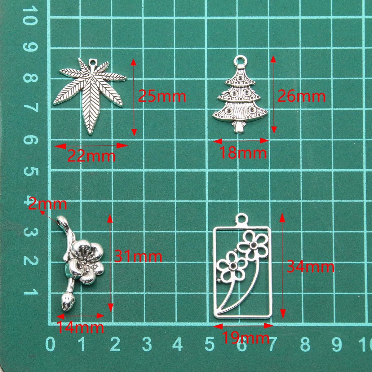 20 pieces of 26 style mixed alloy antique hollow tree flower cactus plant charm jewelry making DIY handmade Christmas pendant 250325
