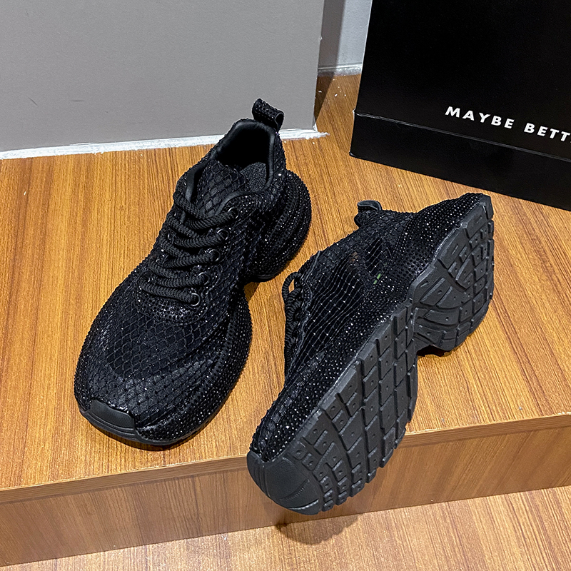 Luxury Women's Sports Shoes Spring Mesh Diamond Crystal Designer Shoes Lace up Casual Outdoor Running Shoes Platform Sneakers