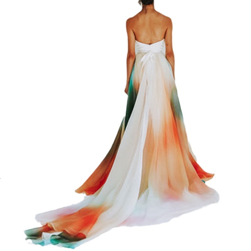 2025 New Multi Colored Rainbow Dress Womens One-piece Lace Up Single-layer Classical Dance Half Body Big Swing Dress