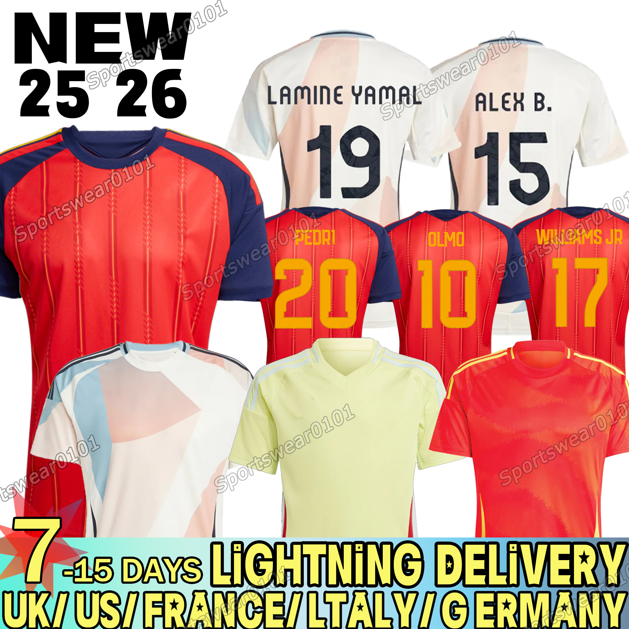 Spain Soccer Jerseys Rodri Lamine Yamal jersey 25 26 Joselu Home Away jersey Carvajal Pedri Ferran Olmo Zubimendi WILLIAMS National Espana Football Shirt Men Kids