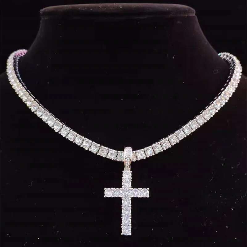 Pendant Necklaces Men Women Hip Hop Cross Necklace With 4mm Zircon Tennis Chain Iced Out Bg HipHop Jewelry Fashion Gift