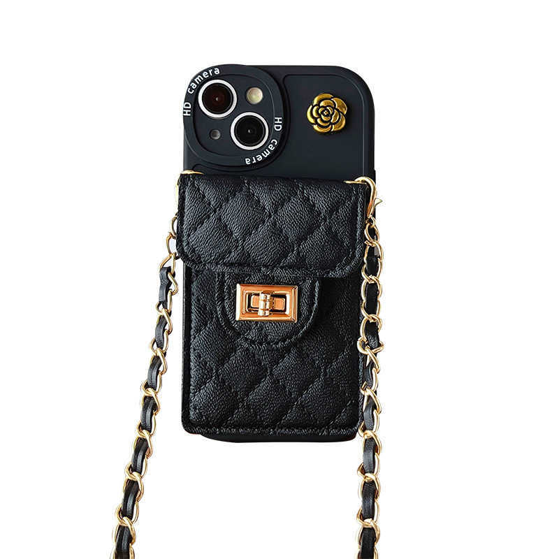 Chanel Style Pro Max Phone Case iPhone 16 Crossbody Strap Chain Compatible with 17 Lock Wallet 14 Card Holder J251202