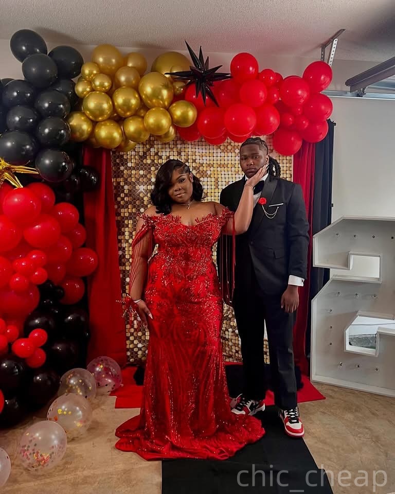 Red Mermaid Prom Dresses 2026 Tassels Crystals Sweetheart Sequined Evening Formal Party Second Birthday Engagement Gowns Plus Size Dress For Special O