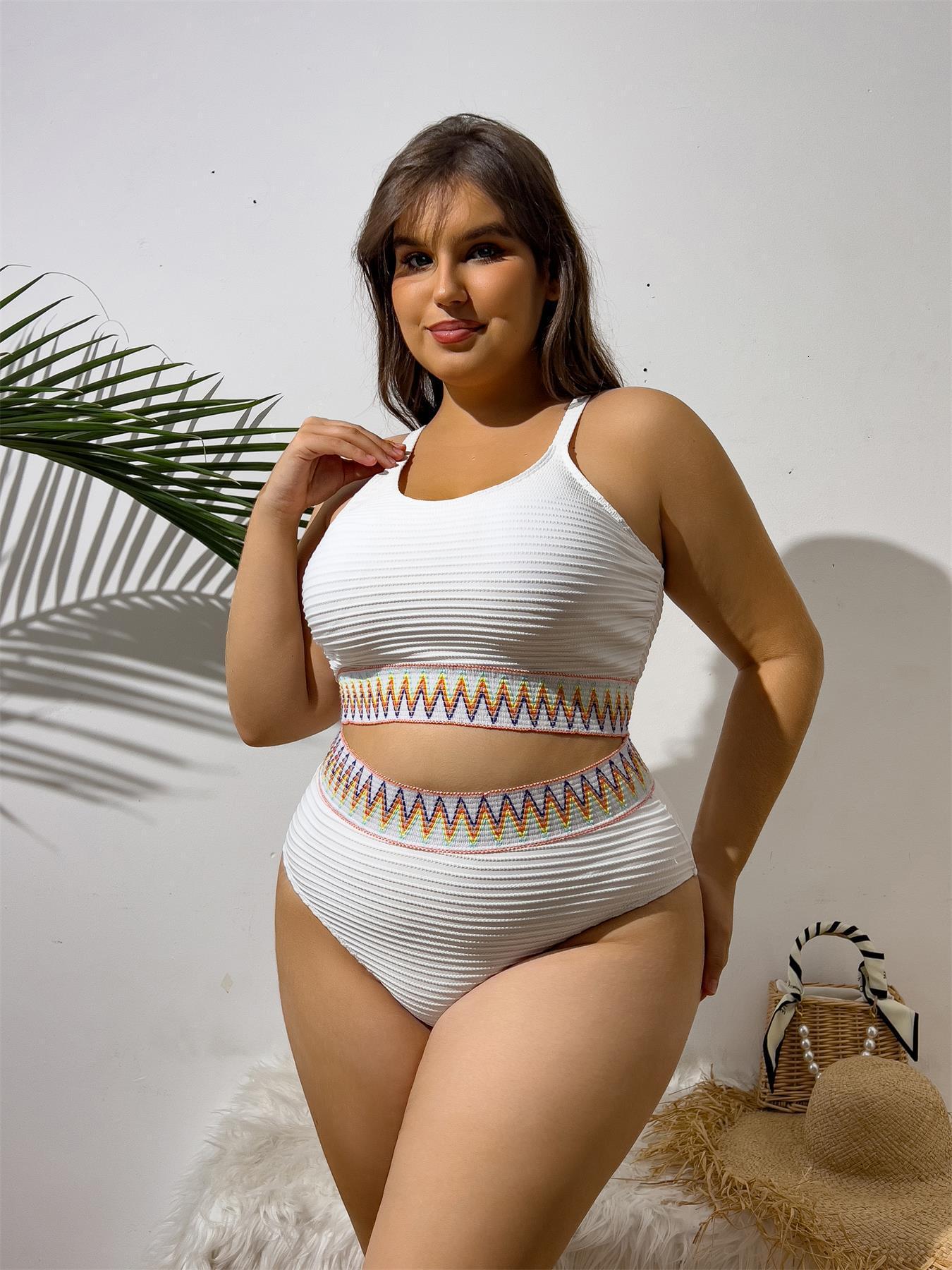 Oversized Fat Granny Split High Waist Triangle Pants Knitted Strap Conservative Women's Swimsuit Bikini