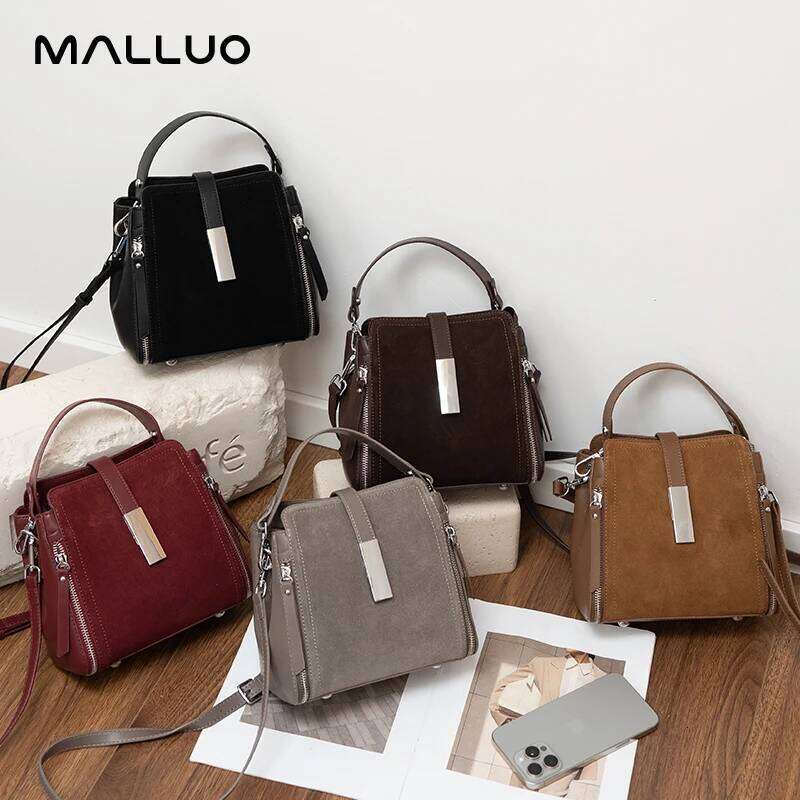 Chic Designer Retro Style Bucket Tote by Luxurious Genuine Cowhide