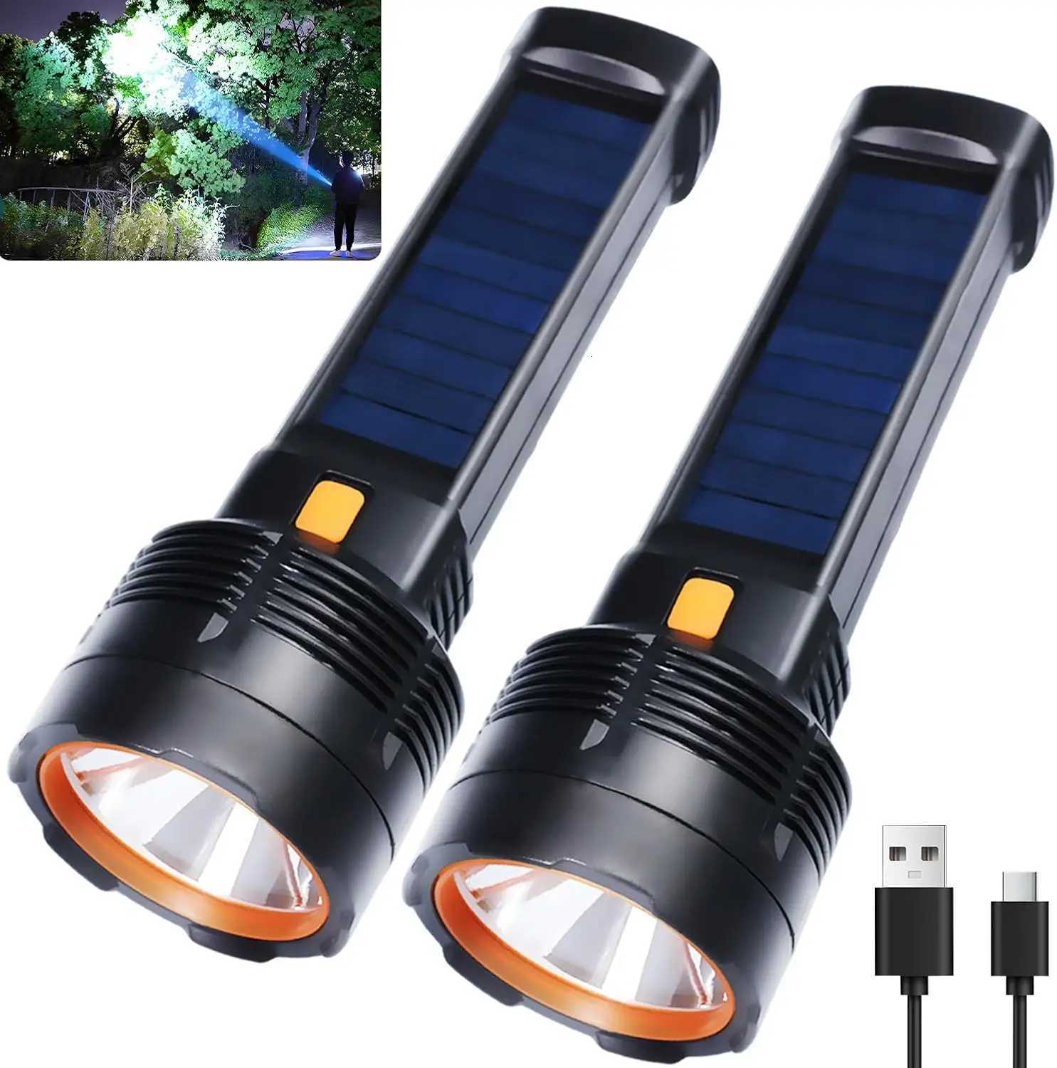 Multi-function Solar / USB Charging LED Flashlight Super Bright Waterproof Torch Light for Home CampingHikingW251106