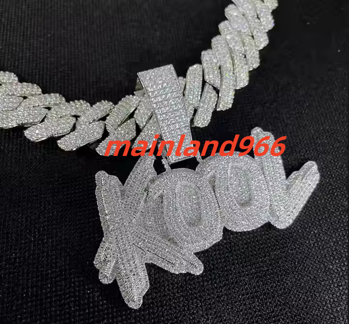 Custom Moissanite Letter Pendant Hip-hop Style Ice out Pass Diamond Tester 925 Silver 10K/14K/18K Gold for Necklace