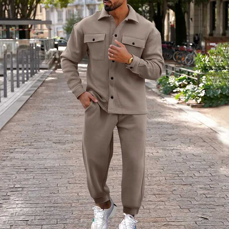 Mens casual overalls jacket and pants suit for fall/winter outdoor vacation American style mens fashion suede 2 piece setXJ251106
