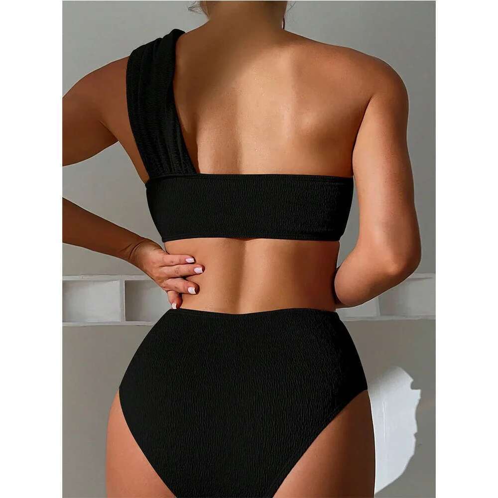 2024 Solid Color Tube Top Swimsuit Women 2-Piece High Waist Bikini Sexy Single Shoulder Backless Bathing Suit Summer Beachwear