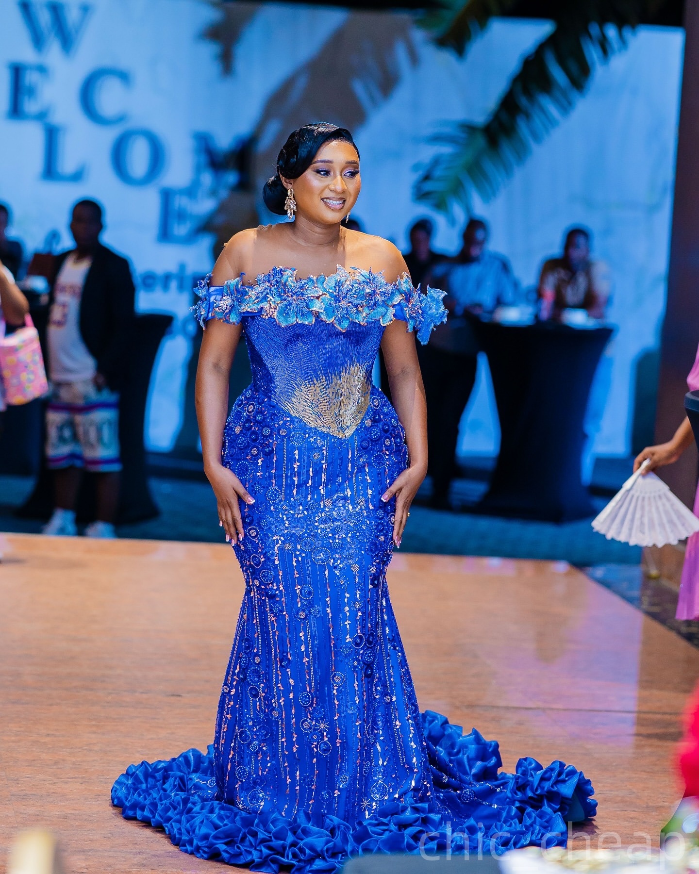 Blue Mermaid Prom Dresses 2026 Crystals Flowers Beaded Sequined Evening Formal Party Second Birthday Engagement Gowns Plus Size Dress For Special Occa