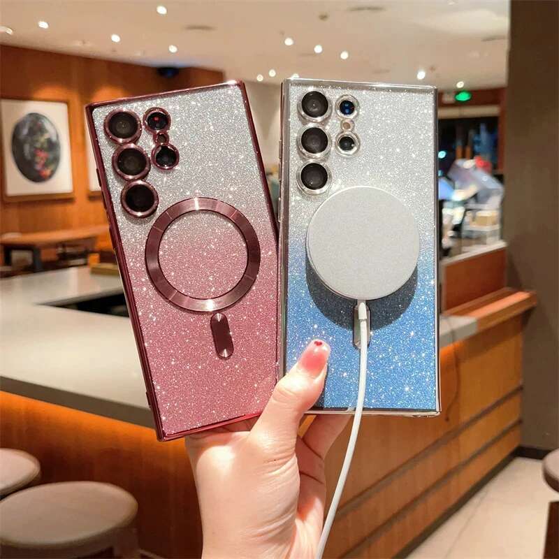 Glitter Magnetic Woman Case Magsafe For Samsung Galaxy S24 S23 S22 S25 Ultra Plus Accessories Wireless Charging Cover