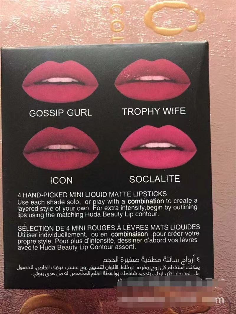 Lip Gloss HUDA BEAUTY 4 PCS/Set Four Colors Matte Waterproof Non-stick Non-fading Lipsticks Makeup Women Cosmetic Lip Care Wholesale