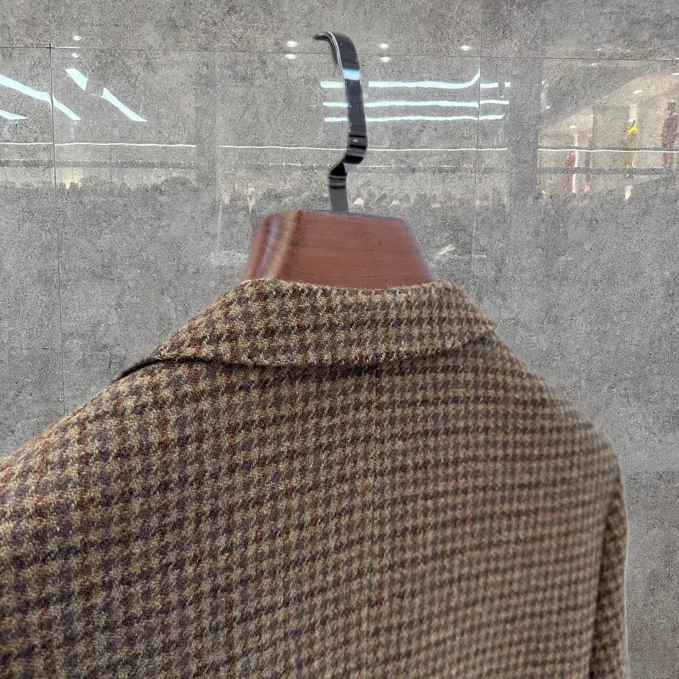 Vintage British Windsor Wool Suit Thick Autumn Winter Tweed Houndstooth Plaid Slim Fit Mens Blazer 251106