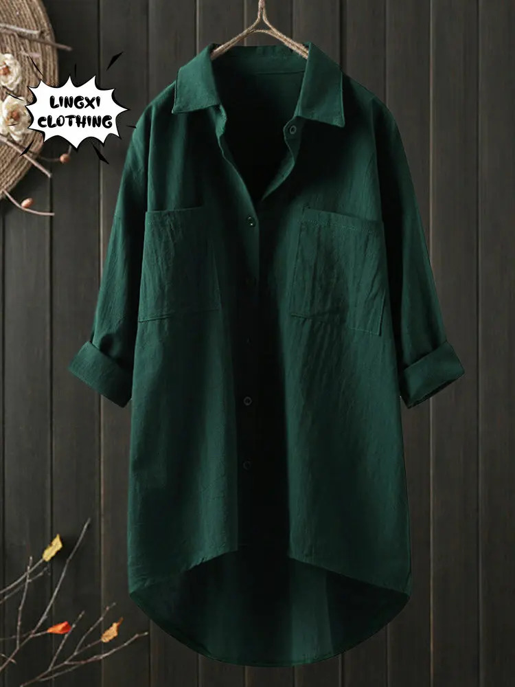 Elegant and Youth Woman Blouses Casual Home Cotton Linen Large Size Single Breasted Commuting Style Long Sleeved Shirt 250402