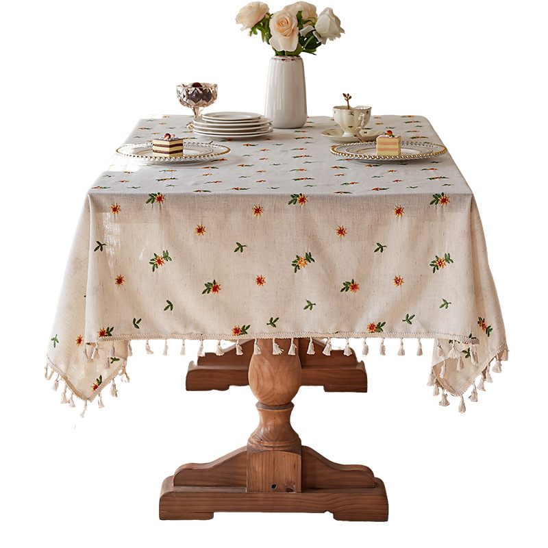 Fresh and waterproof tablecloth, polyester-cotton coffee table mat, embroidered, waterproof and dustproof. MK7U01