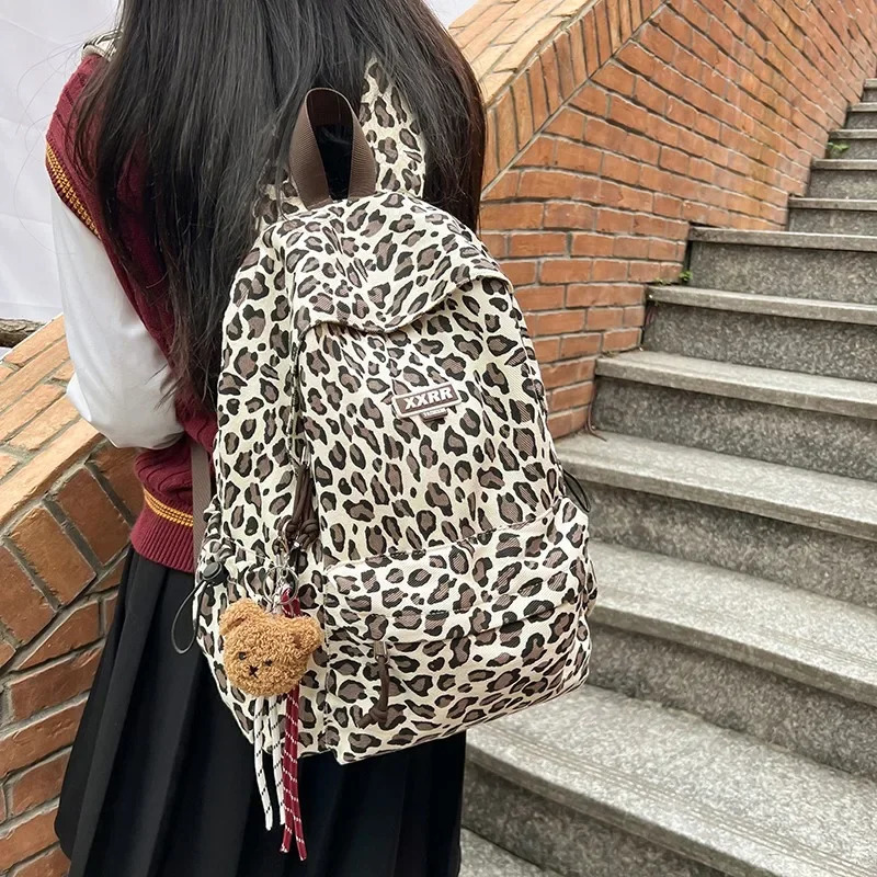 casual canvas Leopard Print high-quality backpack large capacity simple indoor apartment classic backpack 250402