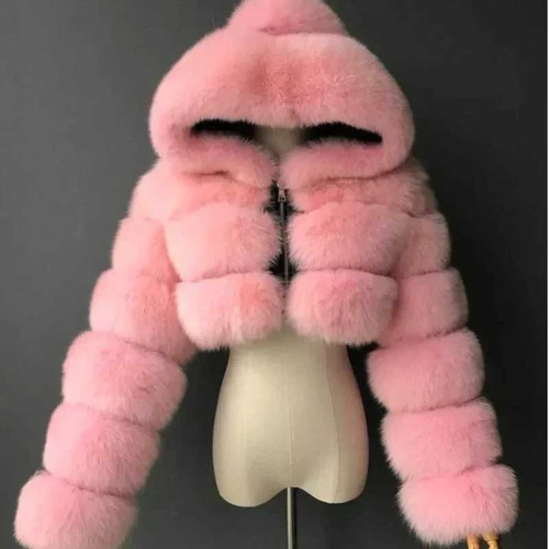 Designer woolen coat Winter Fashion Hooded Faux Fur Coats Women Warm Plus Size 8XL Furry Overcoat Female Elegant Plush Crop Jacket Mujer 2021Y251106