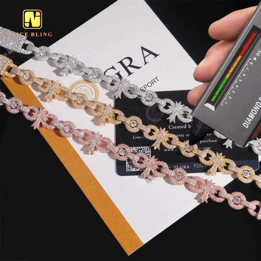 VVS Moissanite Custom 10mm Iced Out New Design Hip Hop Style Jewelry Infinity Cross Cuban Link Chain 925 Silver Diamond Bracelet