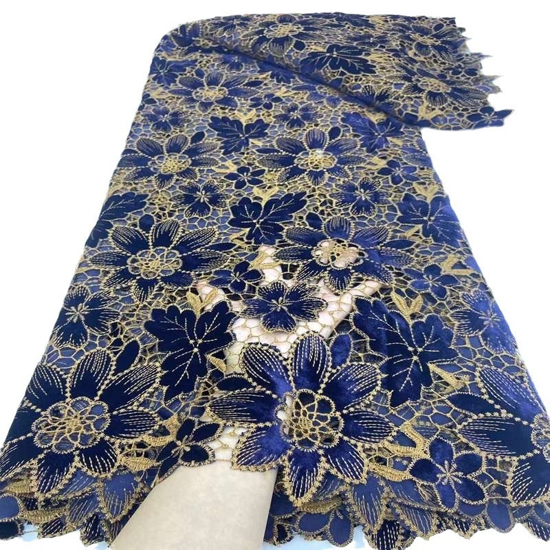 African Guipure Lace Fabric With Velvet 2024 High Quality Lace Nigerian Cord Lace Fabric Laser Embroidery Lace Senegal Style 240618