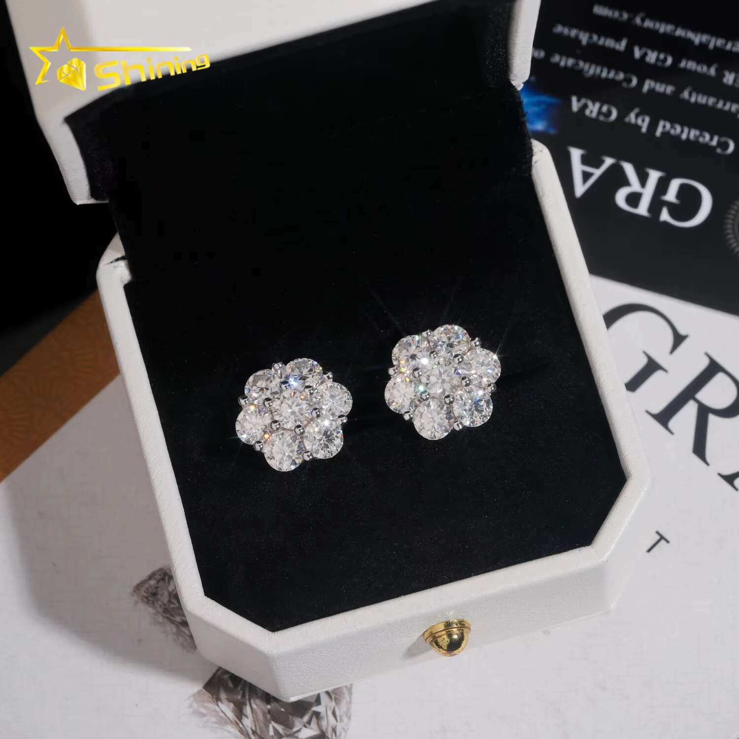 Hot Sale Design Gold Plated Flower Set Lab Dia Moissanite S Sterling Sier Iced Out Jewelry Stud Earrings Men Women