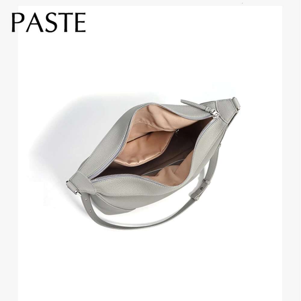 2025 Fashion Cement Grey Long Handle Hobo Tote Soft Thick Cow Leather Women Underarm Shoulder Bag Large Travel Handbag