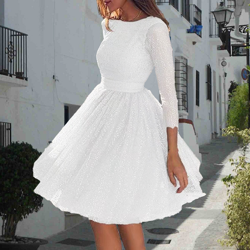 2025 Summer New Womens Dress Round Neck Long Sleeve Perspective Sexy Dress