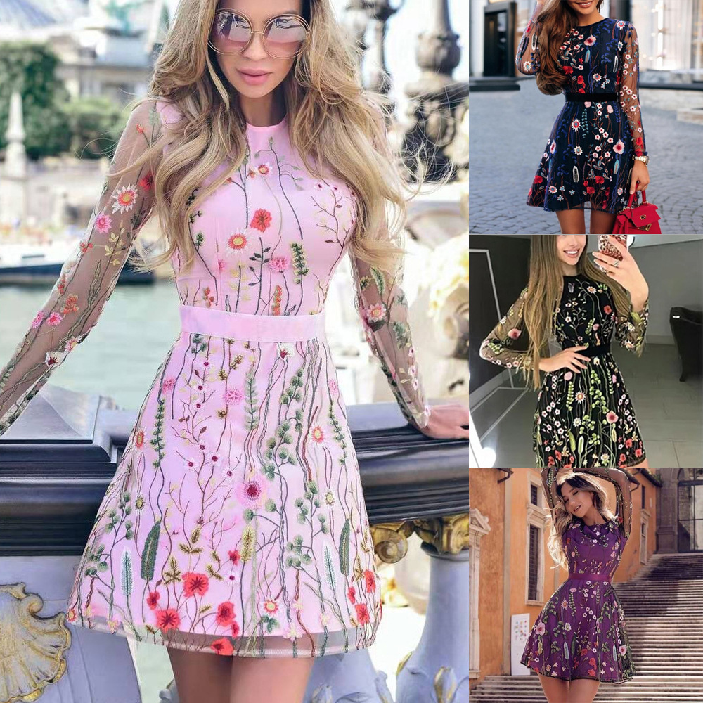 2025 Spring New Womens Dress Embroidered Bohemian Flower A-line Short Skirt