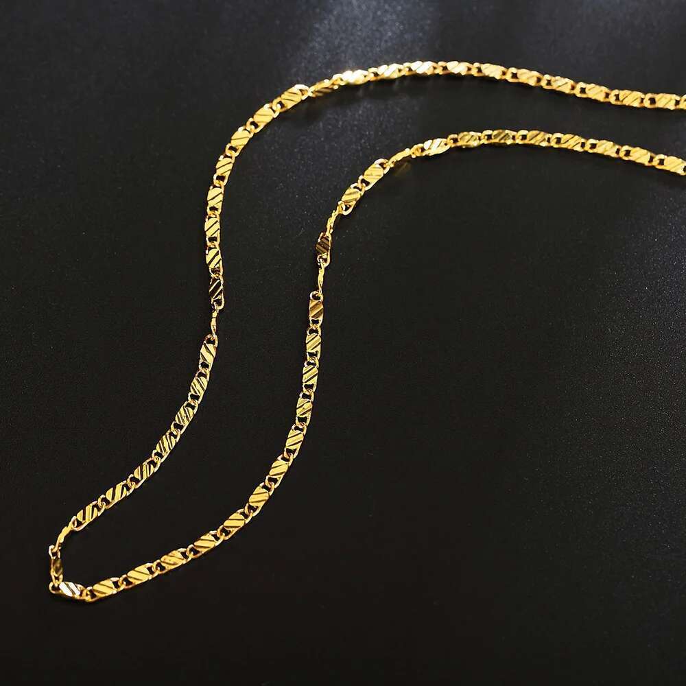 40-75cm gold Sterg sier charm 2MM flat chain Necklaces for Women Men Fashion Party Wedding Jewelry