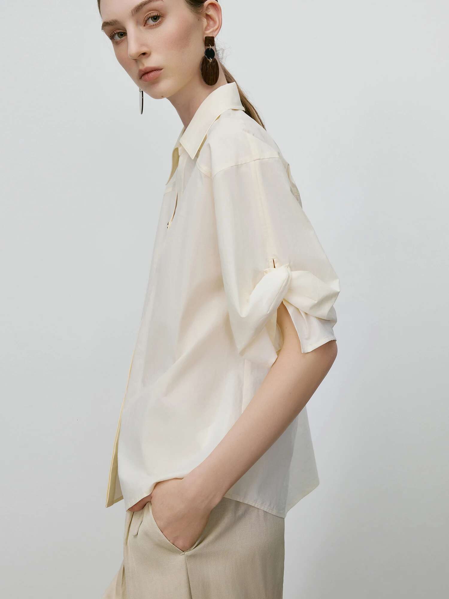 FSLEPremium Series French-Inspired Cotton Blouse Women Single Button unce Sleeve Shirt SS25 Office-to-tail Chic Tops