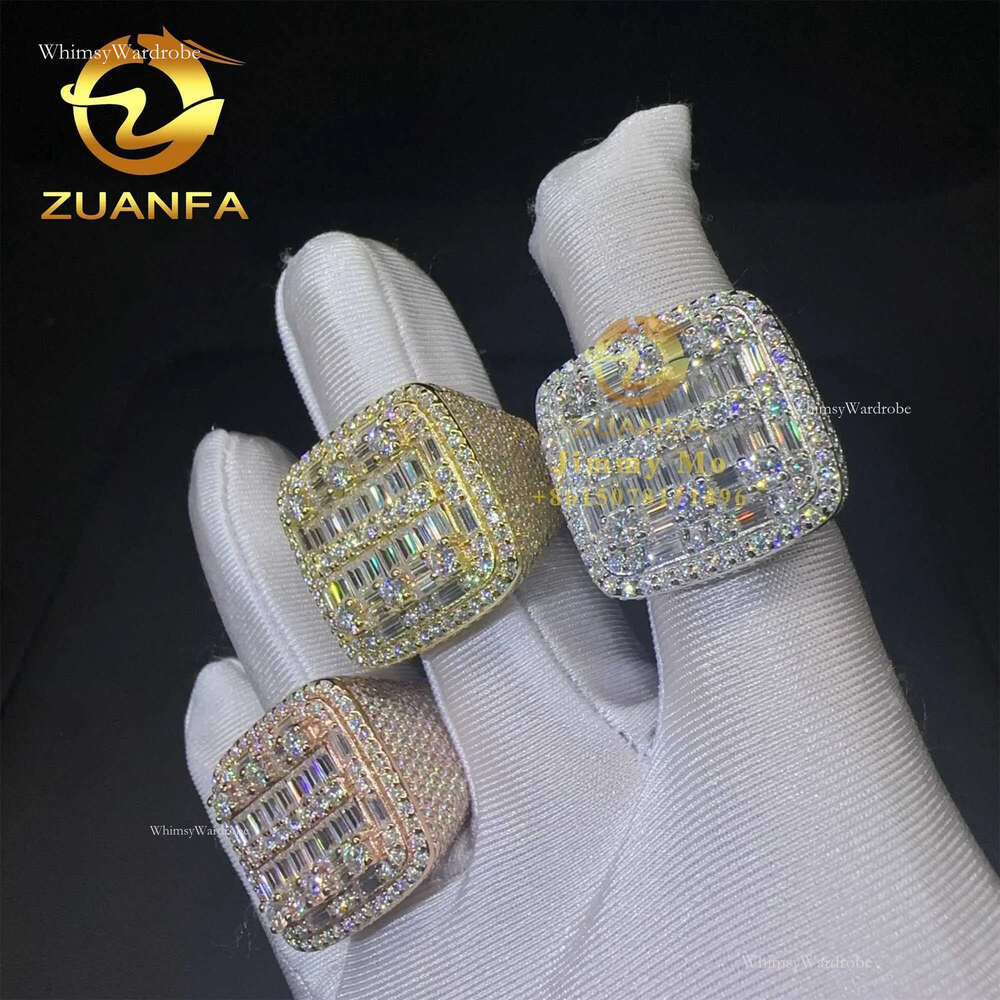 American Rapper Jewelry Hop Sier Iced out Baguette Moissanite Dia Custom Hip hop Ring Men