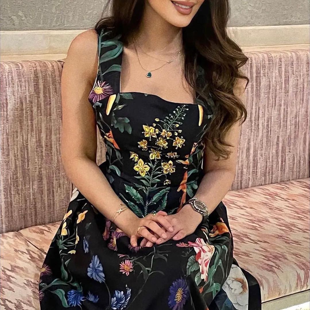 2025 Spring New Design Plant Flower Waist Slimming Style Fashionable Printed Dress