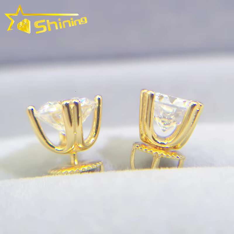 Hiphop Stud Earrings Sterling Silver 925 Jewellery 8 Prongs Screw Back Shining Moissanite Ring