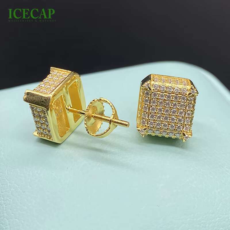 Fine Jewelry Earrings Excellent Cut High Quality Ice Out Earrings Yellow Plated Gift Party Moissanite Earring for Men and Women