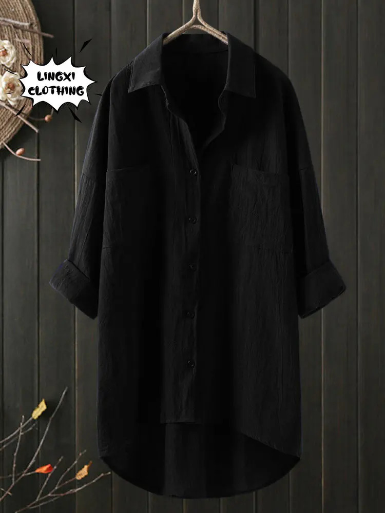 Elegant and Youth Woman Blouses Casual Home Cotton Linen Large Size Single Breasted Commuting Style Long Sleeved Shirt 250402