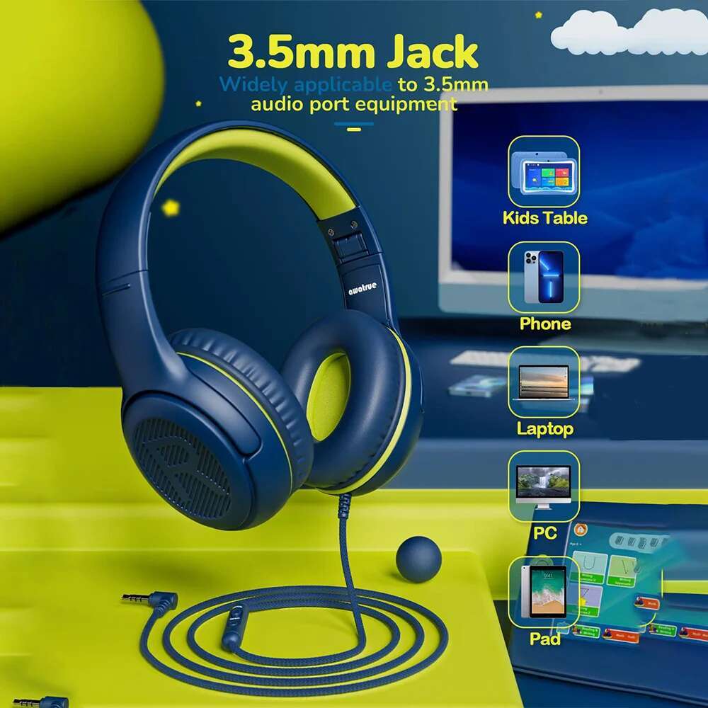 AWATRUE AT2 Headset,3.5mm Surround Stereo Gaming Headphones with Mic Soft Memory Earmuffs PC,Laptop,Kids for School Toddler