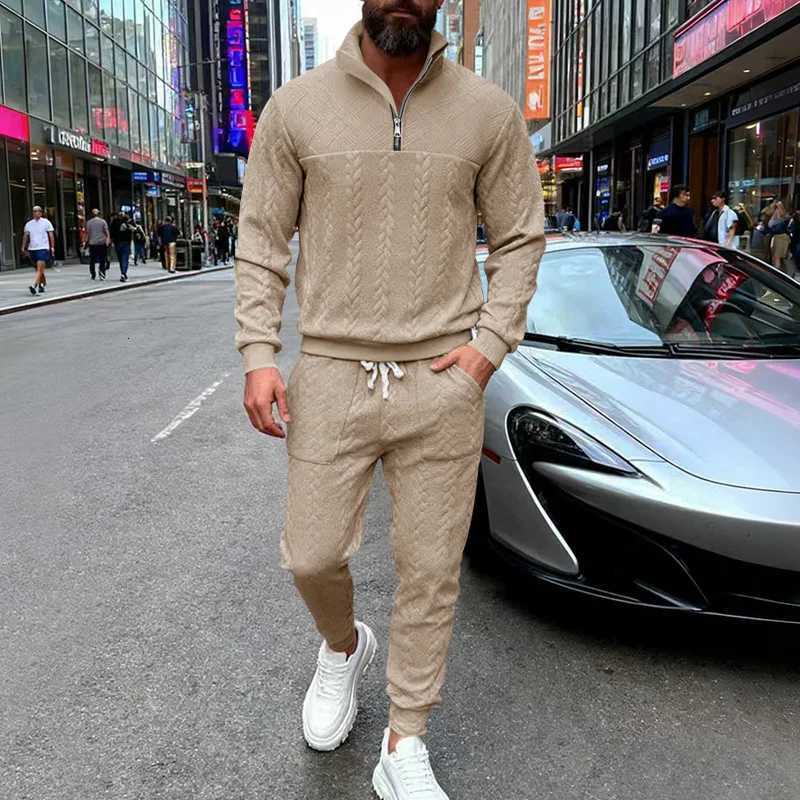 Autumn and winter European and American mens jacquard sweater street fashion casual sports trousers shopping travel suitXJ251106
